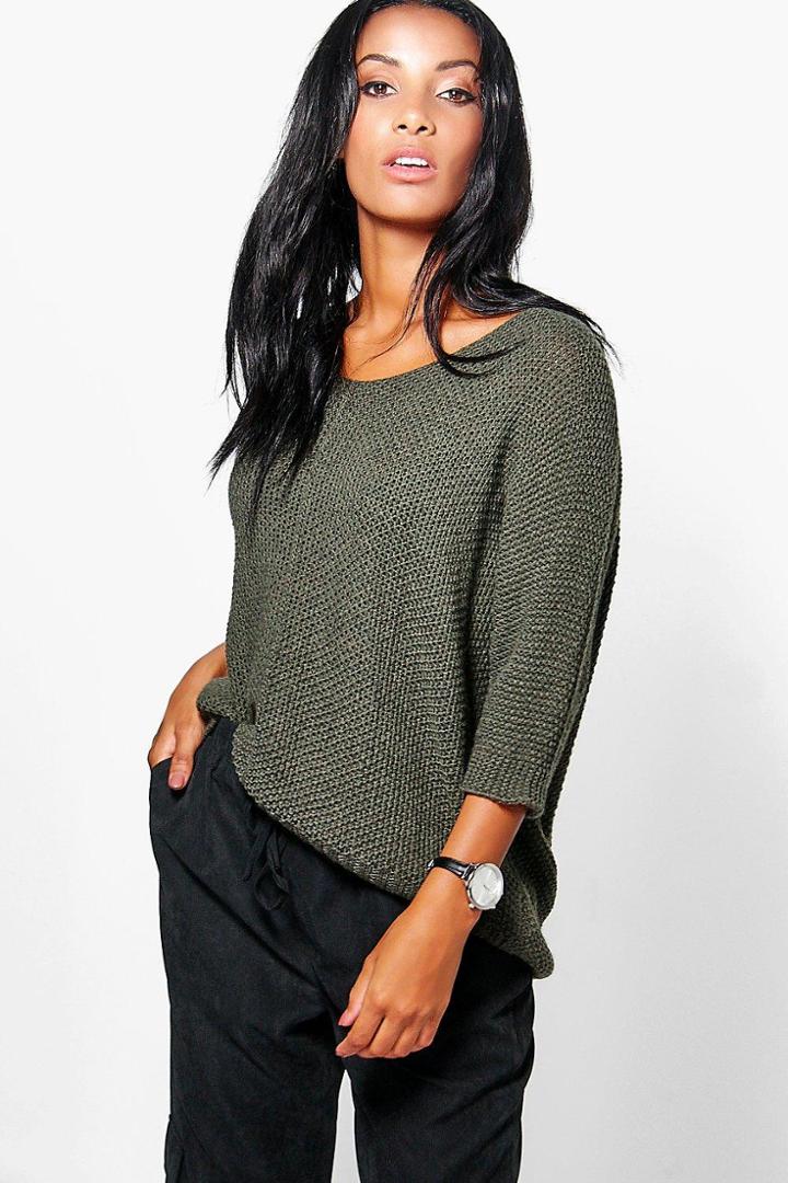 Boohoo Layla Slouchy V-neck Jumper Khaki