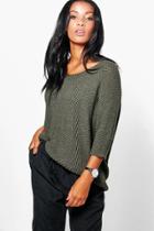 Boohoo Layla Slouchy V-neck Jumper Khaki