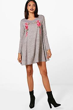 Boohoo Embroidered Knit Swing Dress