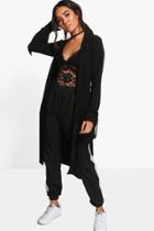 Boohoo Petite Annie Tie Cuff Duster Jacket Black