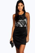 Boohoo Kelly Embellished Asymmetric Hem Bodycon Dress Black
