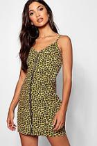 Boohoo Tall Leopard Print Zip Through Denim Dress
