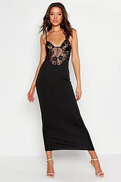Boohoo Tall Lace Insert Bodycon Midi Dress