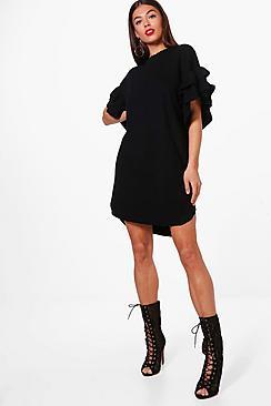 Boohoo Rebecca Ruffle Sleeve Marl Knitted Dress