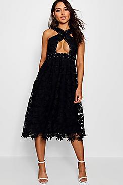 Boohoo Boutique Eve Lace Cut Out Detail Skater Dress
