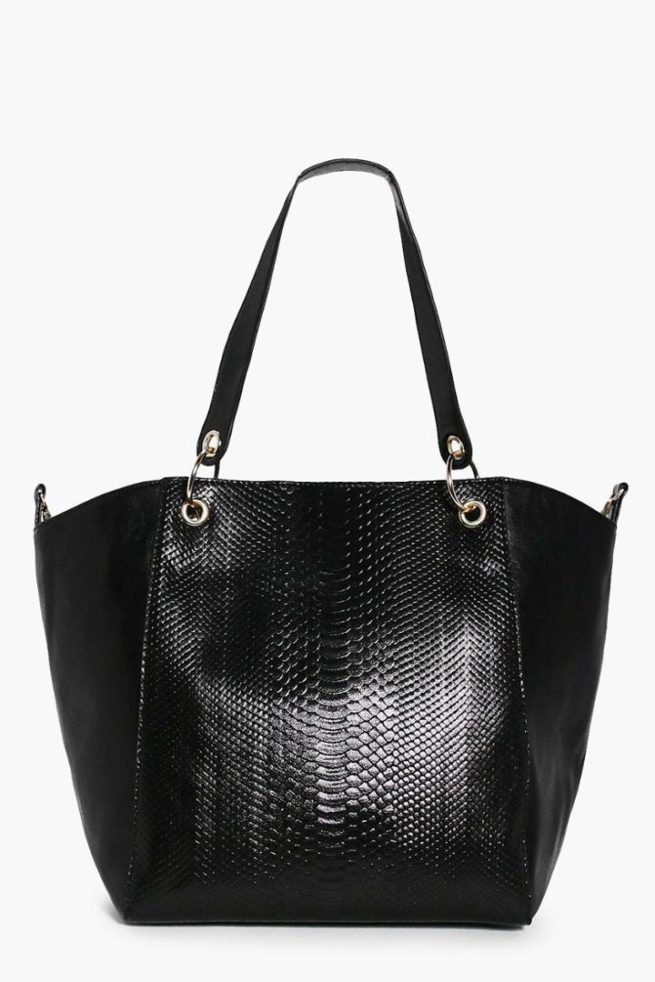 Boohoo Maddison Faux Snake Metal Detail Day Bag Black