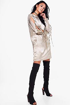 Boohoo Bonnie Lace Up Satin Shift Dress