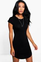 Boohoo Taylor Basic Curved Hem T-shirt Dress Black