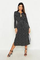 Boohoo Spot Print Midi Belted Shirt Dress