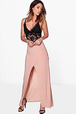 Boohoo Gabriella Wrap Front Split Slinky Maxi Skirt
