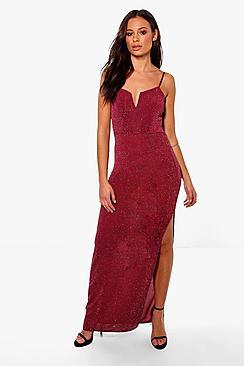 Boohoo Zhen Metallic Plunge Neck Strappy Maxi Dress