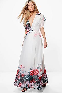 Boohoo Boutique Eva Border Print Kimono Maxi Dress