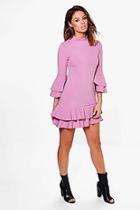 Boohoo Bridget High Neck Double Frill Shift Dress