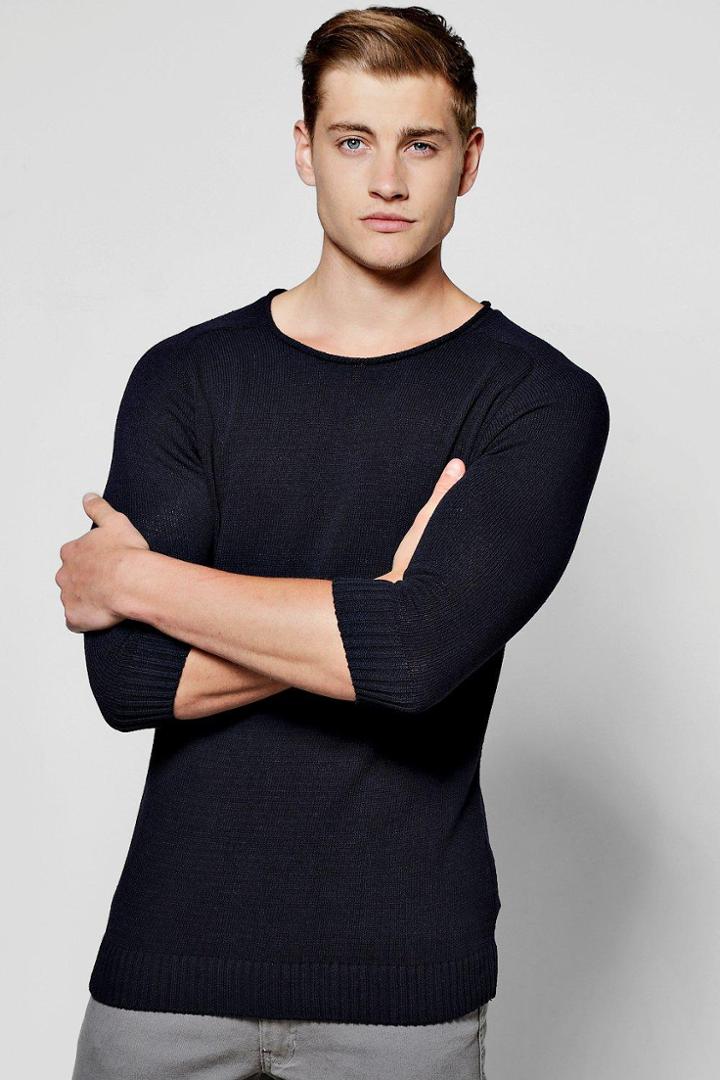 Boohoo 3/4 Raglan Sleeve Knitted Jumper Navy