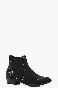 Boohoo Kayla Pin Stud Western Detail Ankle Boot