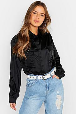 Boohoo Petite Satin Pocket Detail Utility Shirt