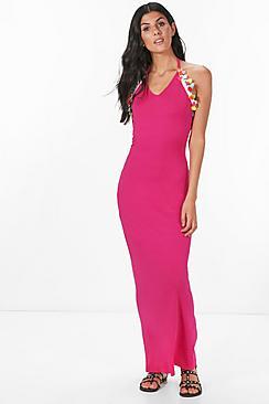 Boohoo Rosie Tassel Trim Halterneck Maxi Dress