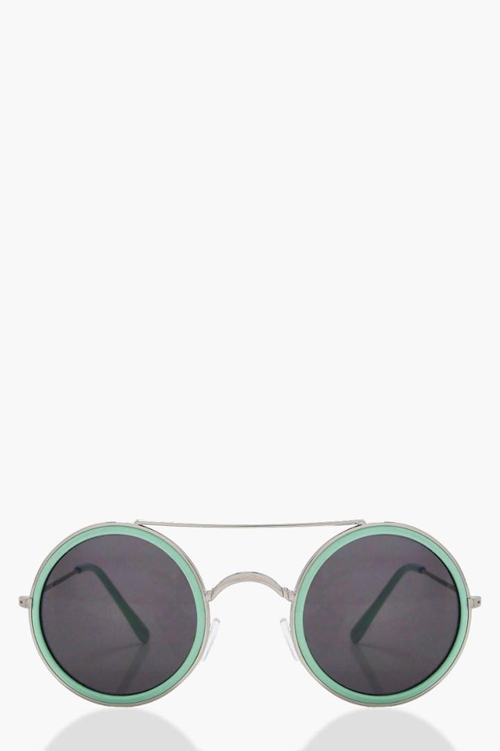 Boohoo Freya Coloured Frame Round Sunglasses Mint