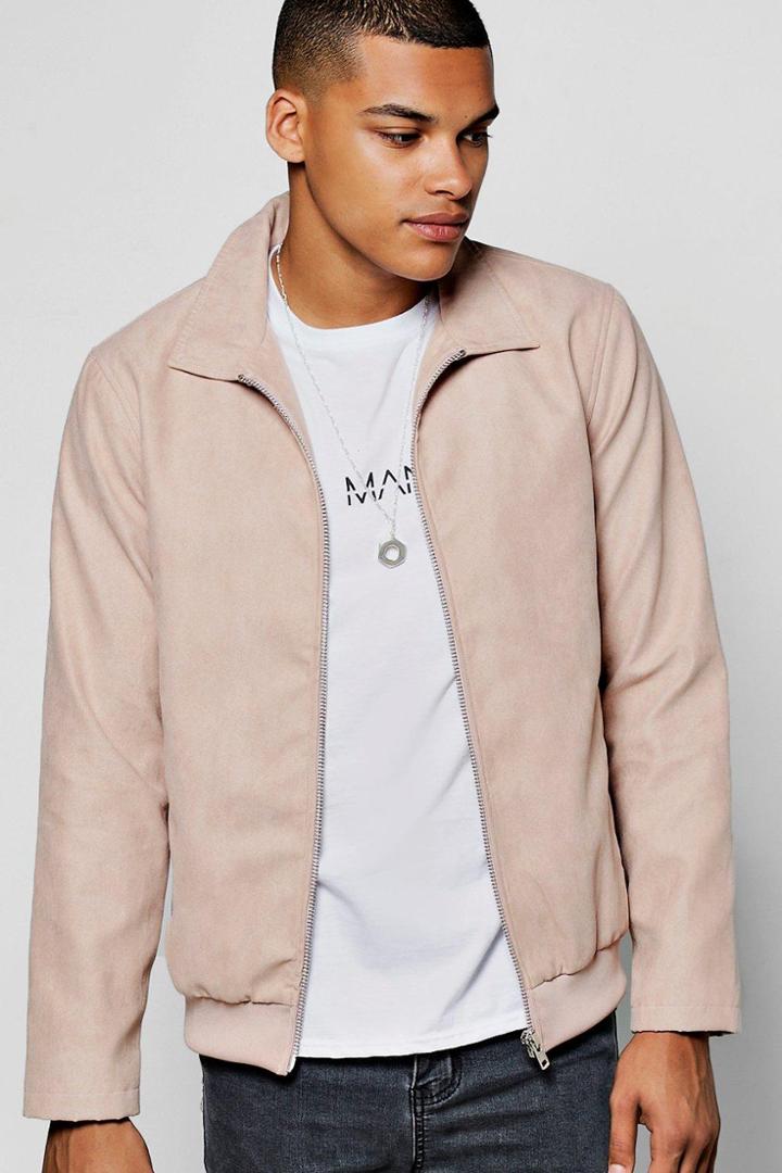 Boohoo Suedette Zip Through Harrington Jacket Mauve
