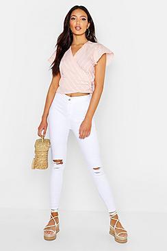 Boohoo High Rise 5 Pocket Knee Rip Skinny Jeans