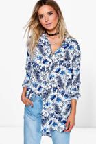 Boohoo Maya Paisley Printed Oversized Shirt Blue
