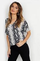 Boohoo Woven Snake Print V Front T-shirt