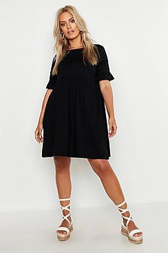 Boohoo Plus Ruffle Cotton Smock Dress