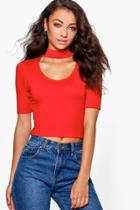 Boohoo Tall Freya Cut Out Neck Strap Crop Top Red