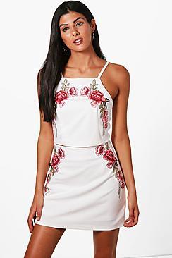 Boohoo Nina Embroidered Crop & Skirt Co-ord Set