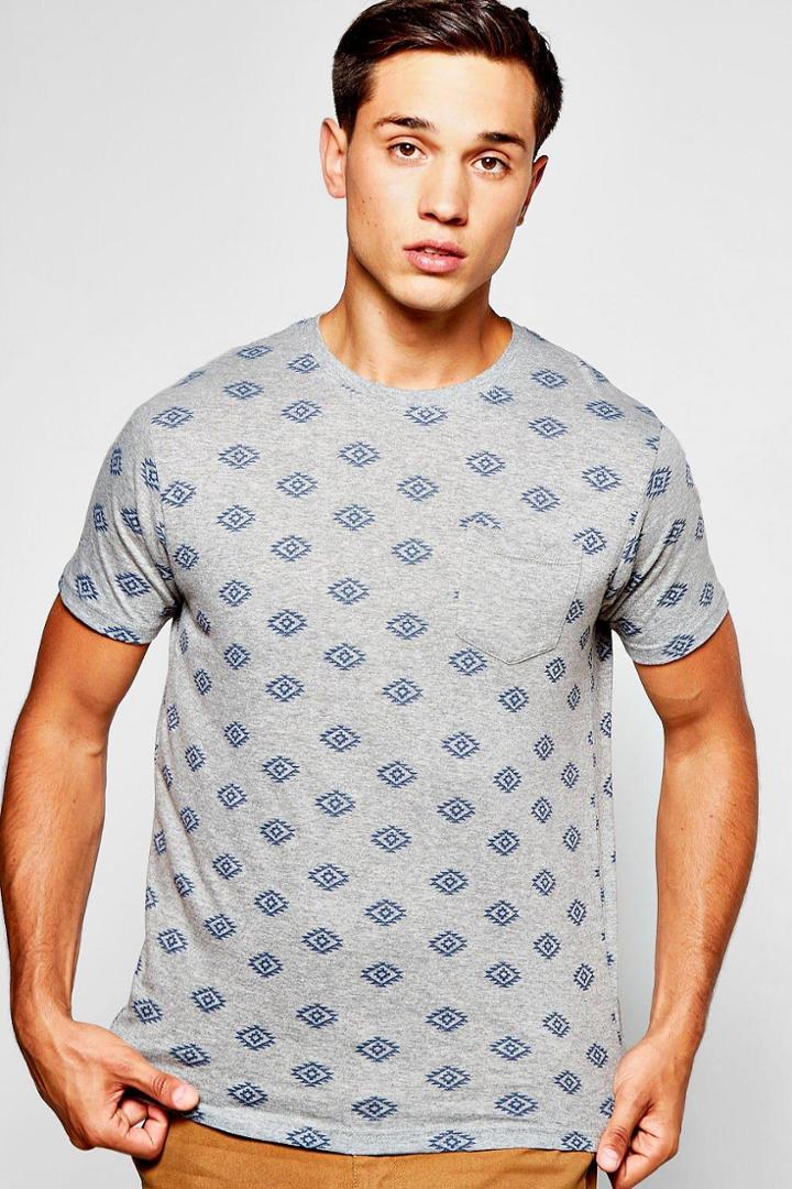 Boohoo Aztec Print T Shirt Grey