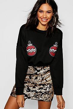 Boohoo Christmas Bauble Crop Sweat