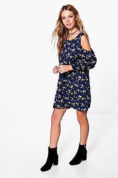 Boohoo Kiki Cold Shoulder Floral Shift Dress