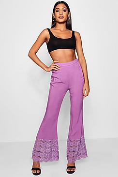 Boohoo Lace Trim Wide Leg Trouser