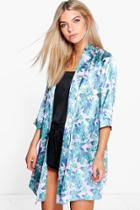 Boohoo Olivia Tropical Floral Satin Kimono Robe Lilac