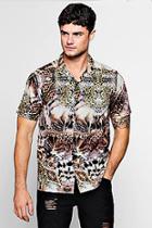 Boohoo Tropical Leopard Short Sleeve Revere Shirt