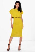 Boohoo Naomi Formal Frill Double Layer Midi Dress Chartreuse