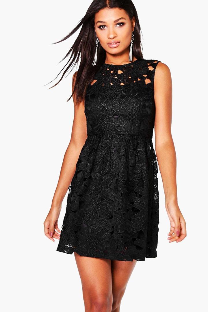 Boohoo Boutique Austen Lace Sleeveless Skater Dress Black