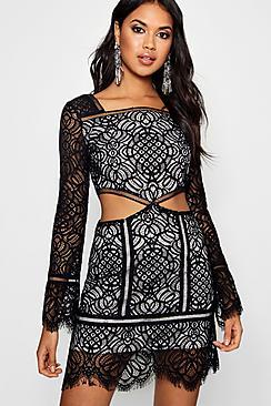 Boohoo Lia Embroidery Lace Cut Out Bodycon Dress