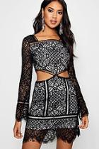 Boohoo Lia Embroidery Lace Cut Out Bodycon Dress