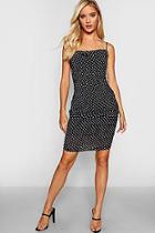 Boohoo Polka Dot Chiffon Ruched Bodycon Dress