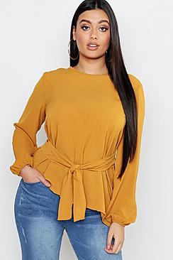 Boohoo Plus Tie Front Top