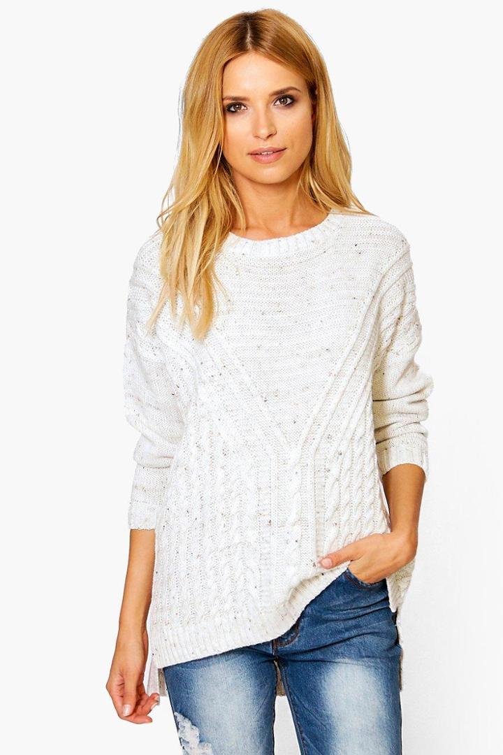 Boohoo Alicia Cable Nep Jumper Beige