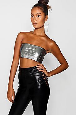 Boohoo Holographic Bandeau Crop Top