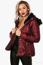 Boohoo Quilted Faux Fur Trim Jacket