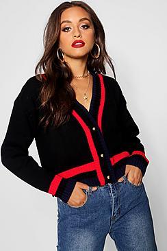 Boohoo Crop Sport Stripe Cardigan