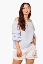 Boohoo Plus Emmie Off The Shoulder Rouched Sleeve Top