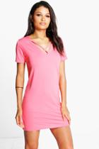 Boohoo Grace Strappy V Front Shift Dress Coral