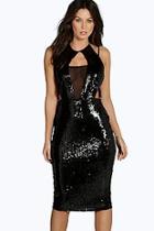 Boohoo Boutique Anna Sequin & Mesh Panelled Midi Dress