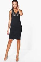 Boohoo Tall Polly Plunge Mesh Detail Midi Bodycon