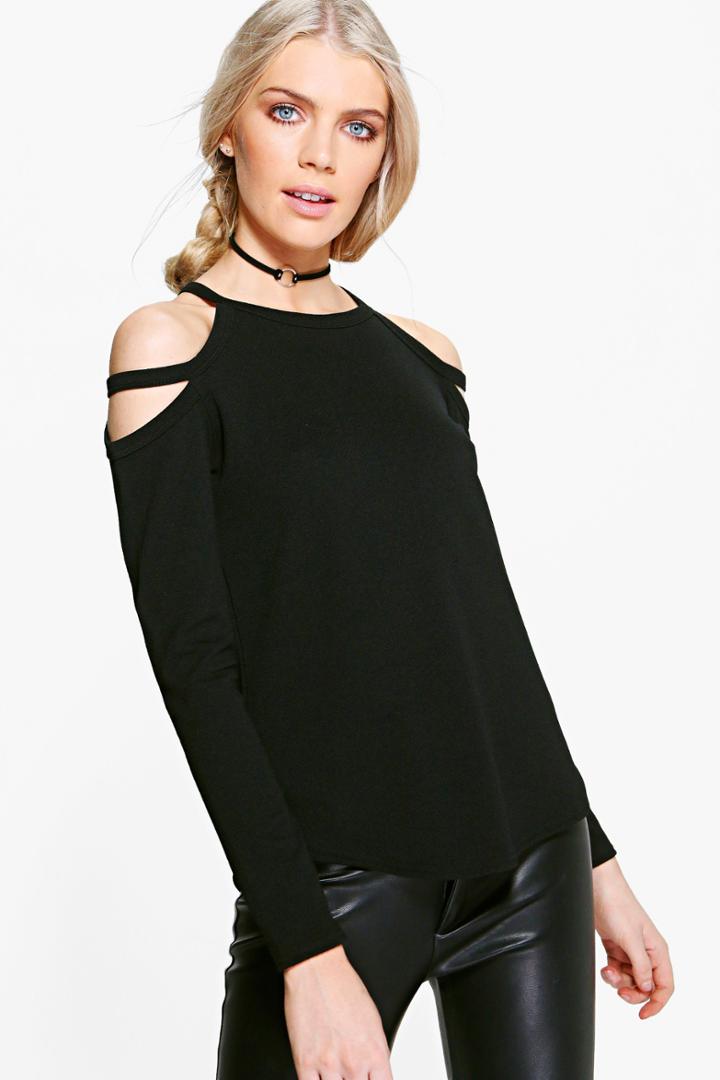 Boohoo Carolyn Caged Cold Shoulder Top Black